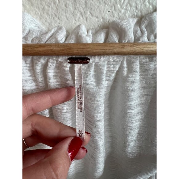 Free People White Ruffle Hem Peasant Top With Puff Sleeves Women's Size M - Picture 3 of 5